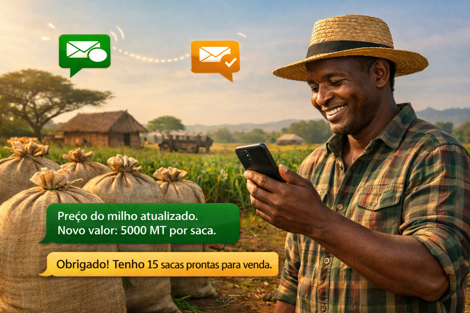 African farmer with phone